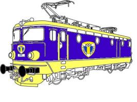 sketches of locomotives in various color themes