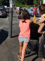 Candid little girl in jeans short with tiny ass