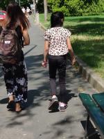 Filipina preteen with tiny ass walking with mummy