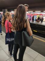 Candid preteens in subway station, one with stunning ass in black pants
