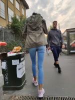 Candid skinny girl in jeans with fantastic ass walking