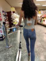 Skinny girl with nice ass in jean in supermarket (she finally caught me!)