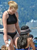 Curvy blonde with braces at the beach with friends [052]