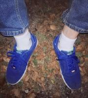 Blue Ribok sneakers and white socks. Evening photo session.
