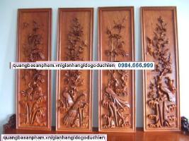 Flower, Bird rosewood Picture handmade carving from Vietnam, set of 4